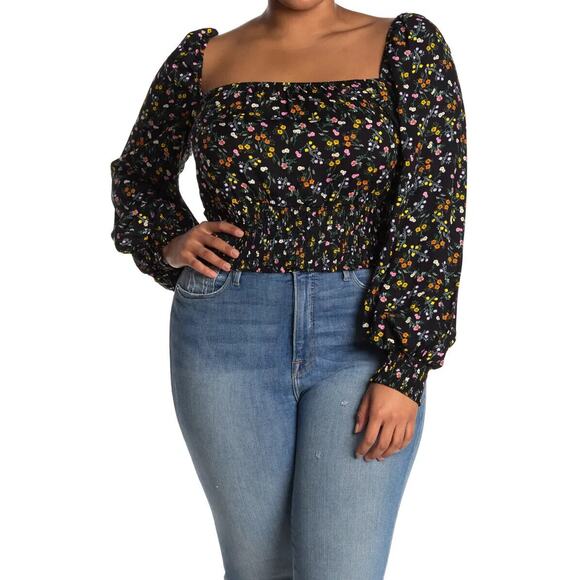 AFRM NWT Soph Spring Garden Ditsy Floral Crop Blouse Black Size 3X - Picture 1 of 6